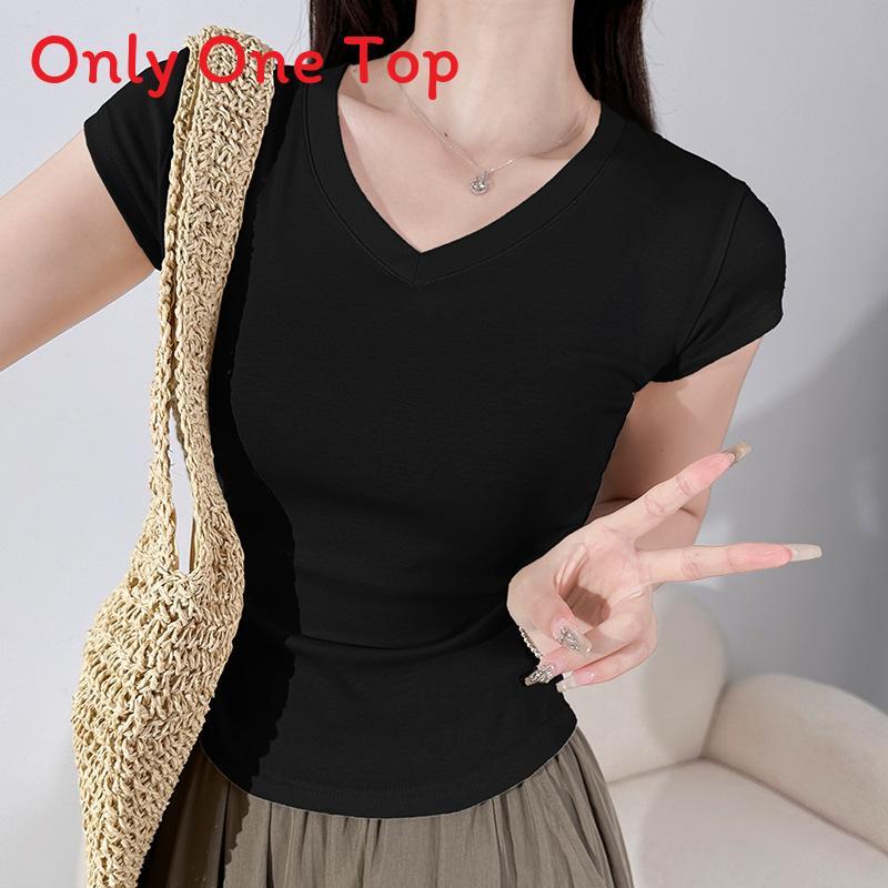 Cotton Short Sleeve T Shirt For Women With Pleated Design For Spring Summer Casual Wear