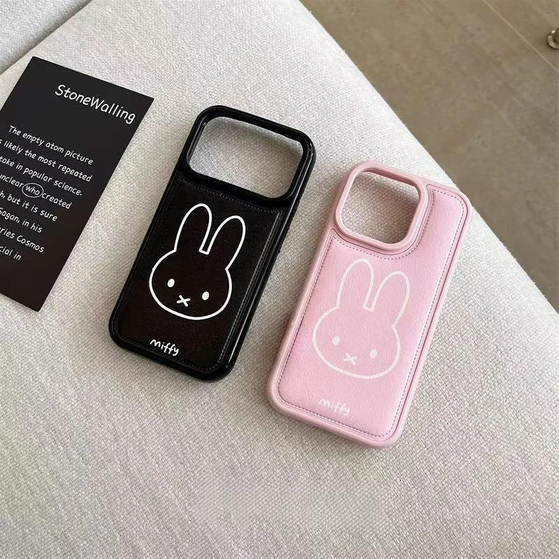 Line Miffy Rabbit bulge bag leather pattern for iPhone17Promax mobile phone case Apple 16 cute 15 soft 14 sets