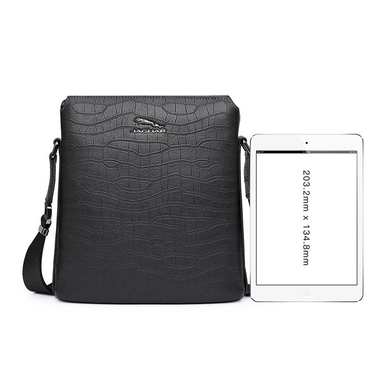 New JAGUAR Crocodile Effect Top Layer Cowhide Leather Crossbody Bag, Shoulder Bag Regular Men's Black JA1T1210031101