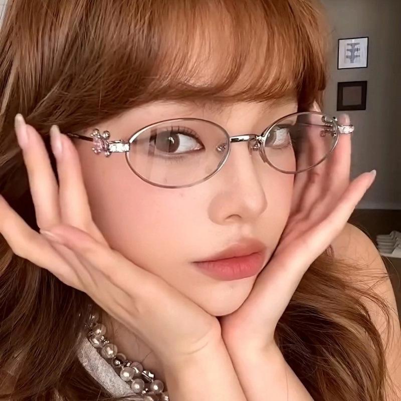 Hot-selling new anti-blue glasses ultra-light metal high-end sense diamond-encrusted jennie glasses frame women