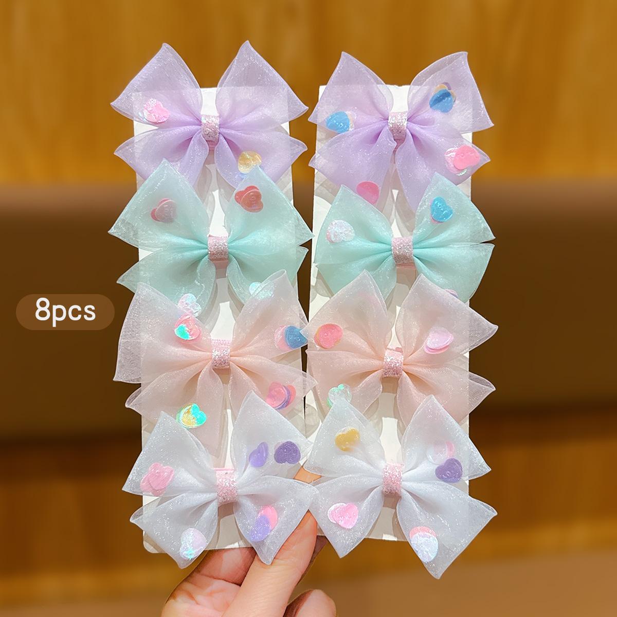 

8 colorful heart-shaped bow hair clips, simple hair accessories suitable for daily use as headwear