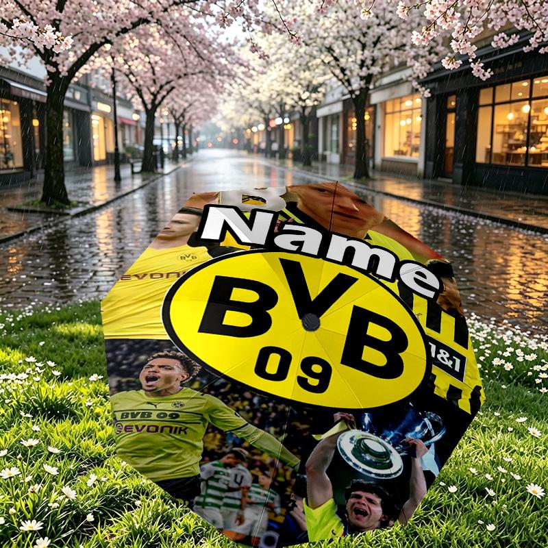 Custom Name Personalized Borussia Dortmund Print Umbrella, Auto Open Close, 8‑Rib Sturdy Frame, Commute Camping Hiking Use, Birthday Gift
