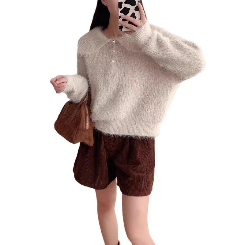 Doll Collar Imitation Mink Fleece Sweater Pullover Autumn and Winter New Loose Soft Waxy High-end Knitted Sweater Top Women