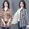 Women's Autumn Velvet Long Sleeved Warm Shirt, Middle-aged Mother's Plus Size Casual Plaid Jacket