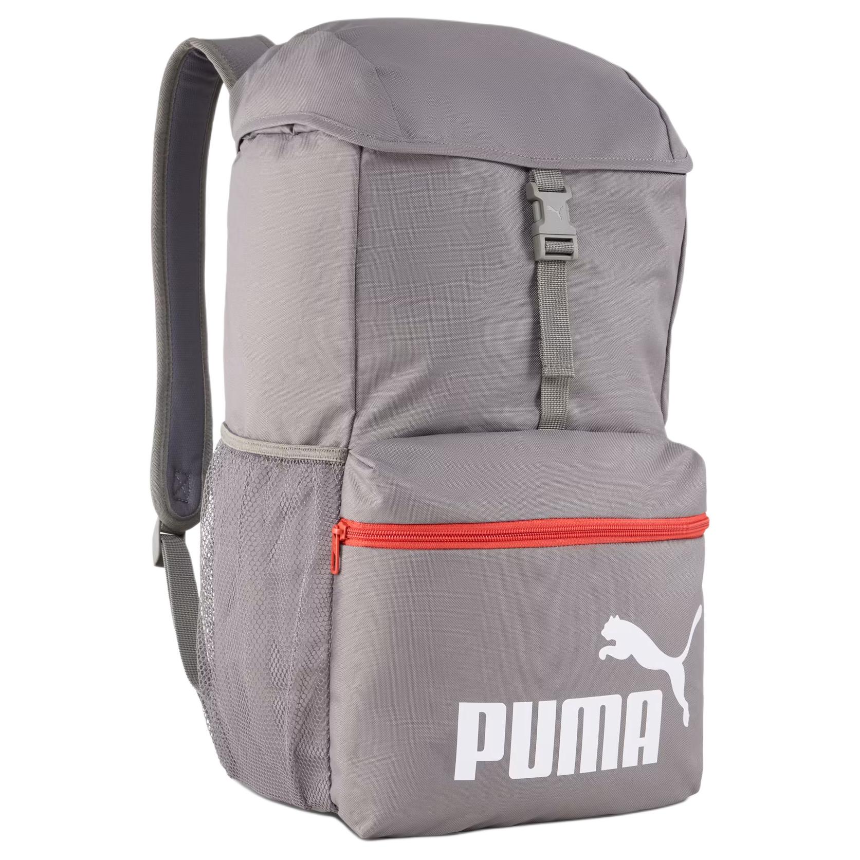 Puma Phase Solid Color Letter Print Buckle Closure Fabric Backpack Unisex backpack Gray 090801-02 Gray