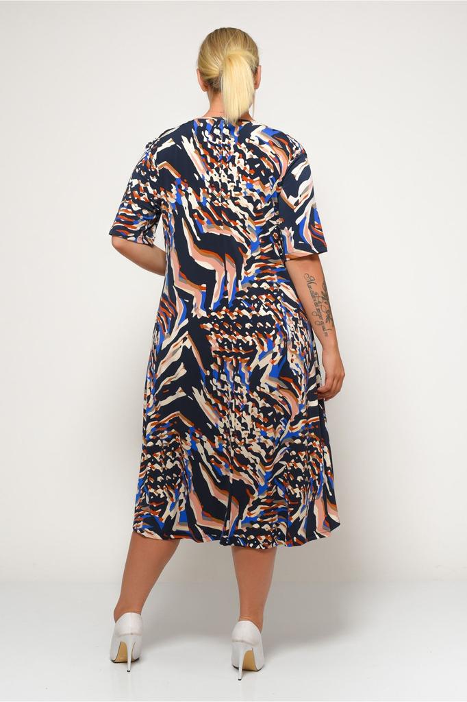 Women's Big Size Dress Pluswomen Patterned Sandy Short Sleeve Oversize Plus Size Dress