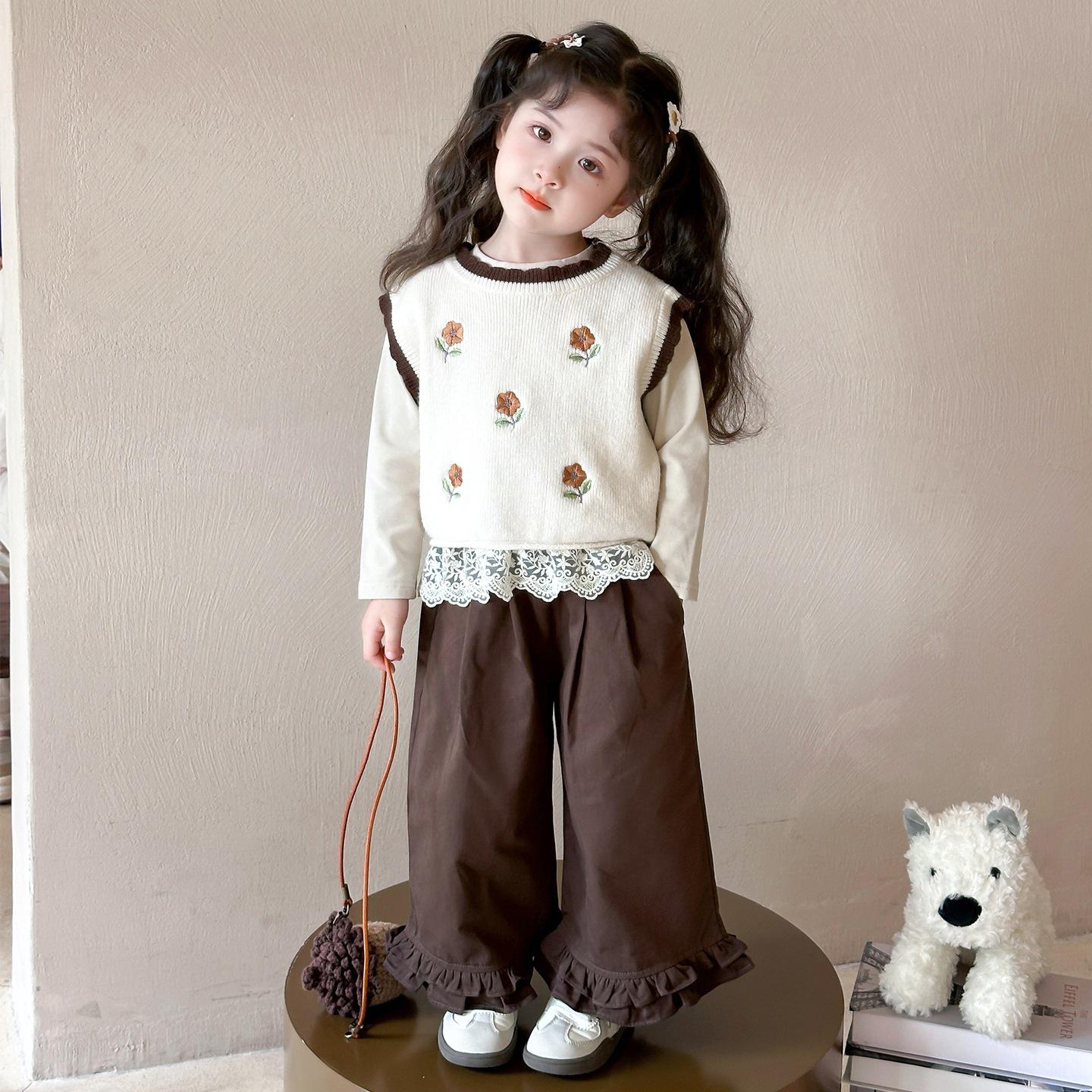 

Модный комплект-тройка для девочек 2025: Осенне-весенний свитер-жилет для маленькой девочки и повседневная одежда 120 cm