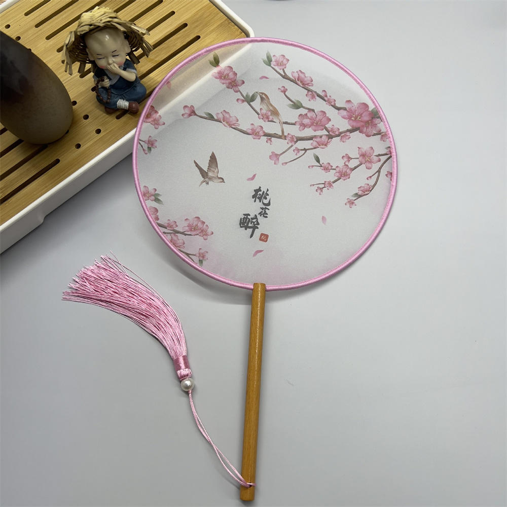Embroidery Round Fan Classical Long Handle Group Fan Dance Fans Photography Props Home Decor