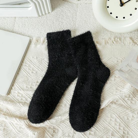 Elastic Ribbed Ankle Socks Thickened Imitation Mink Velvet for Women, Soft Plush Socks, Thermal Winter Crew Warm Solid Color Cozy Hosiery Home