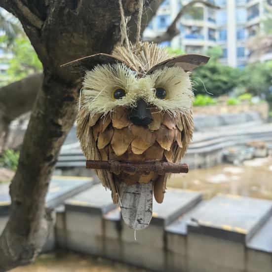 Sova závěsná dekorace Ručně vyráběná slámová sova přívěsek Rustikální závěsná sova ozdoba pro svátek Statek Domov Dekorace na párty