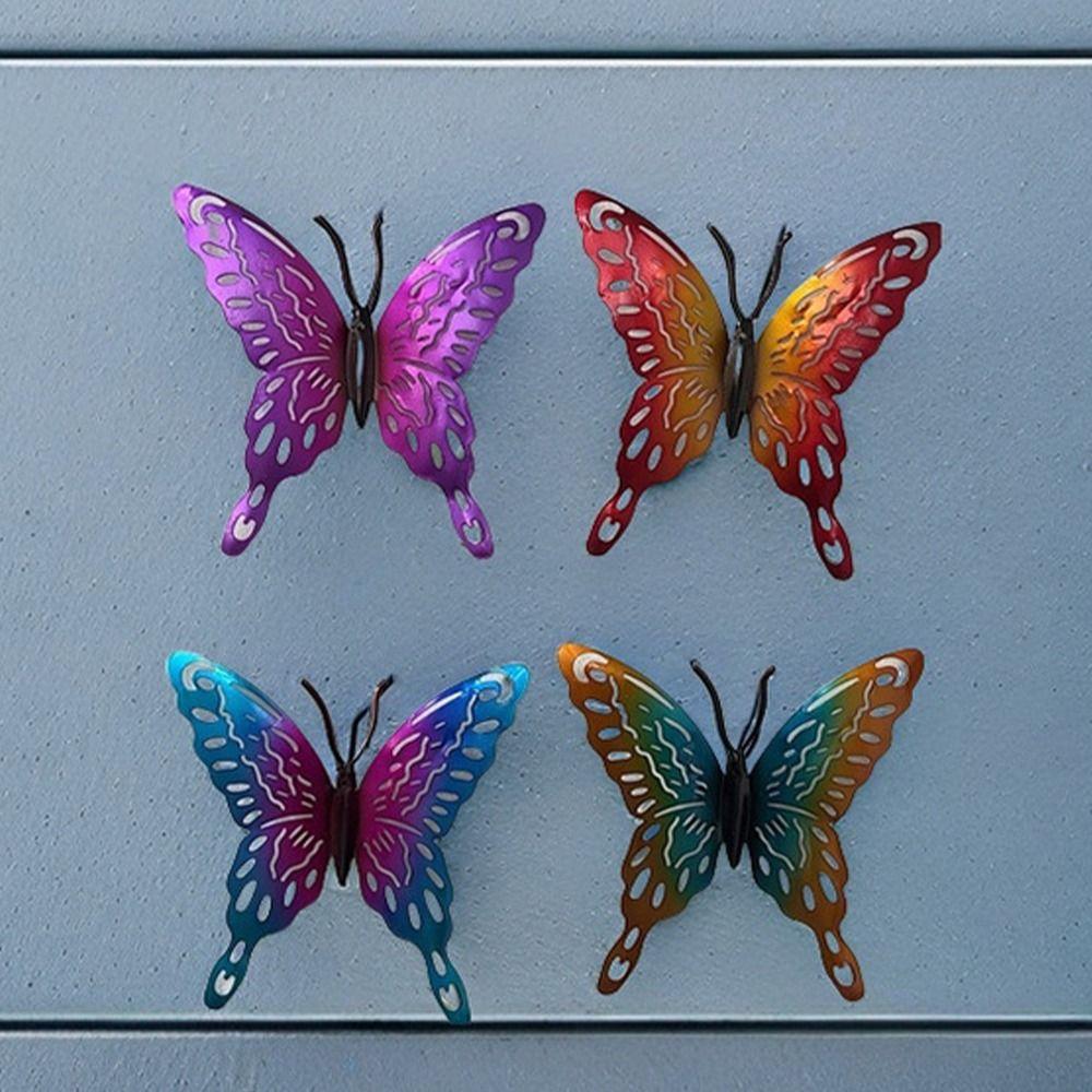 4Pcs Cute Butterfly Wall Art Hanging Creative Animal Statues Butterflies Sculpture Ornaments  Yard