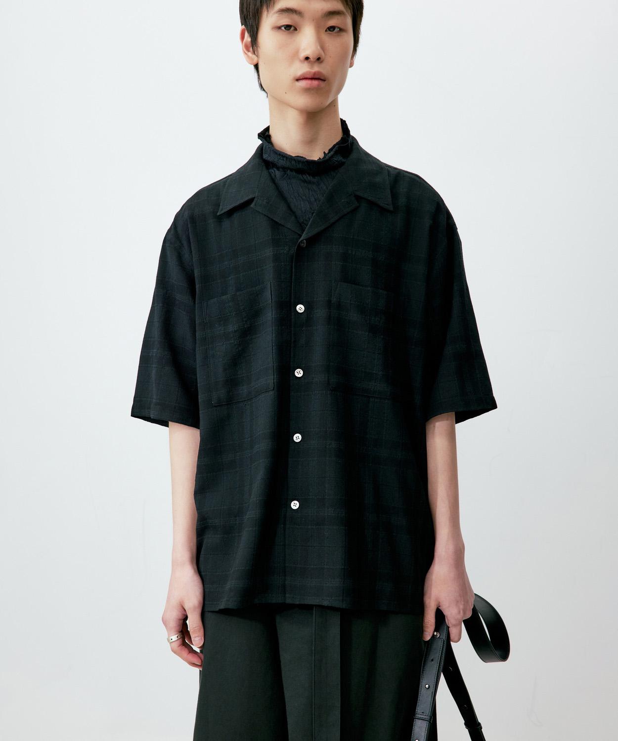 Youth Convertible Collar Half Shirt - Black Check S