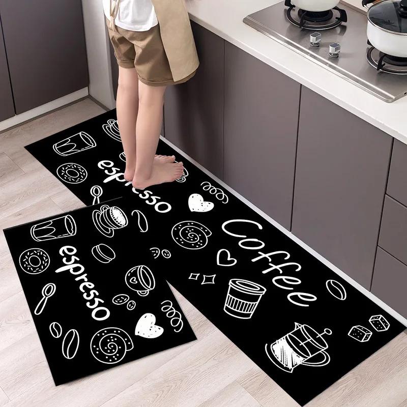 Kitchen Floor Mat PVC Leather Waterproof Non-slip Oil-proof Long Carpet Strip Plaid Stripe Home Decoration Foot Mats