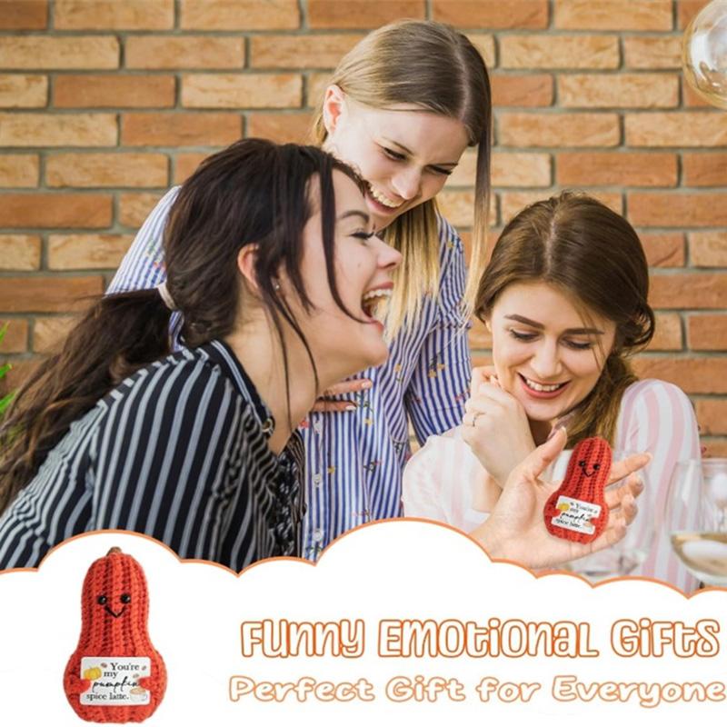 Handmade Knitted Pumpkin Ornament Home Room Decoration Funny Crochet Emotional Support Pumpkin Doll With Card Halloween Gifts