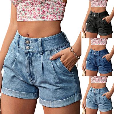 Women's Stylish High-waisted Cuffed Denim Shorts