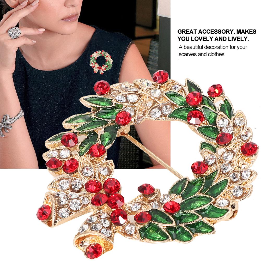 2pcs Round Shape Rhinestone Christmas Style Brooch Alloy Collar Pin Clothes Accessory Jewelry Gift