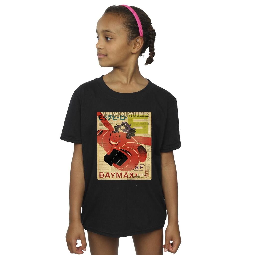 Disney Girls Big Hero 6 Baymax Flying Baymax Newspaper Cotton T-Shirt