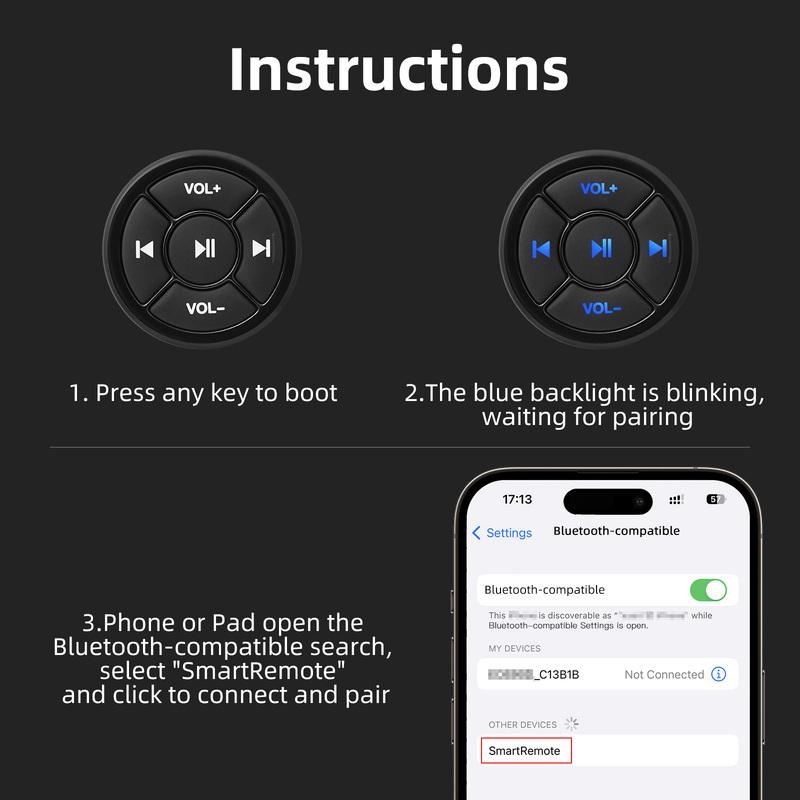 Universal Car Steering Wheel Wireless Bluetooth-compatible Remote Controller 5 Keys Button for Car Motorcycle Media Button