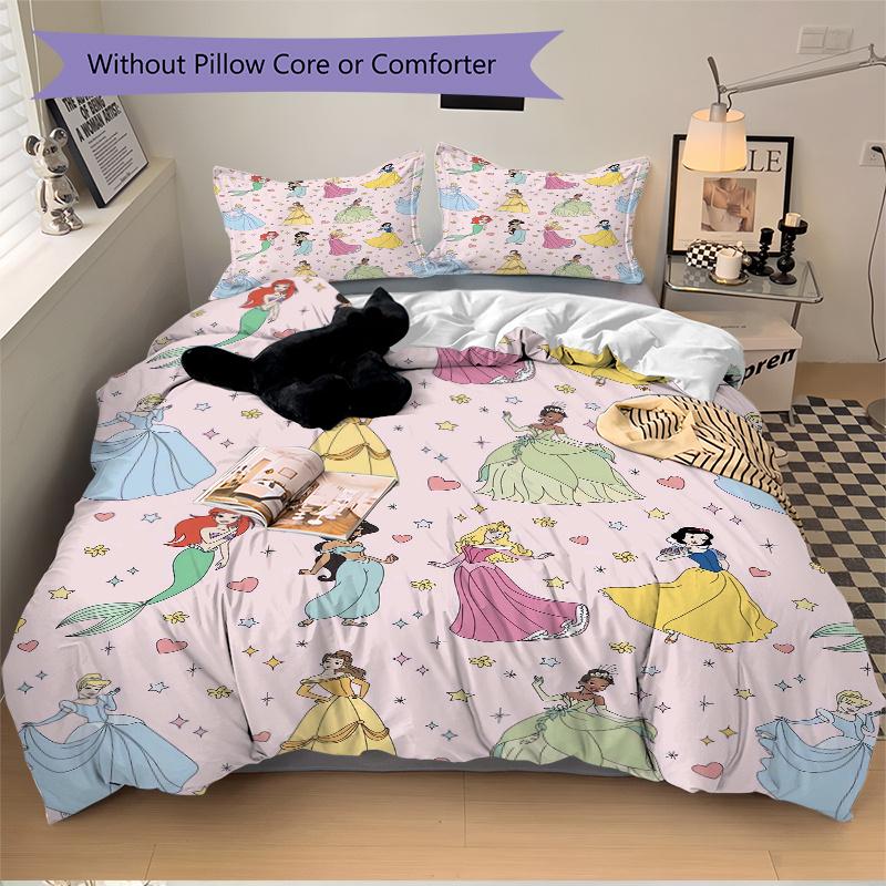 3pcs Disney Princesses Pattern Printed Quilt Set - Soft and Comfortable Quilt Cover for Bedroom, Guest Room and Dormitory Decorative Bedding Set