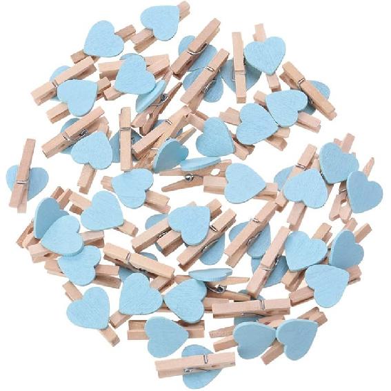 Kisangel 50pcs Mini Heart- Shaped Wooden Clips DIY Craft Clips Photo Paper Pegs for Photos Cards Paintings Scrapbookings Wedding Valentines Day Decor