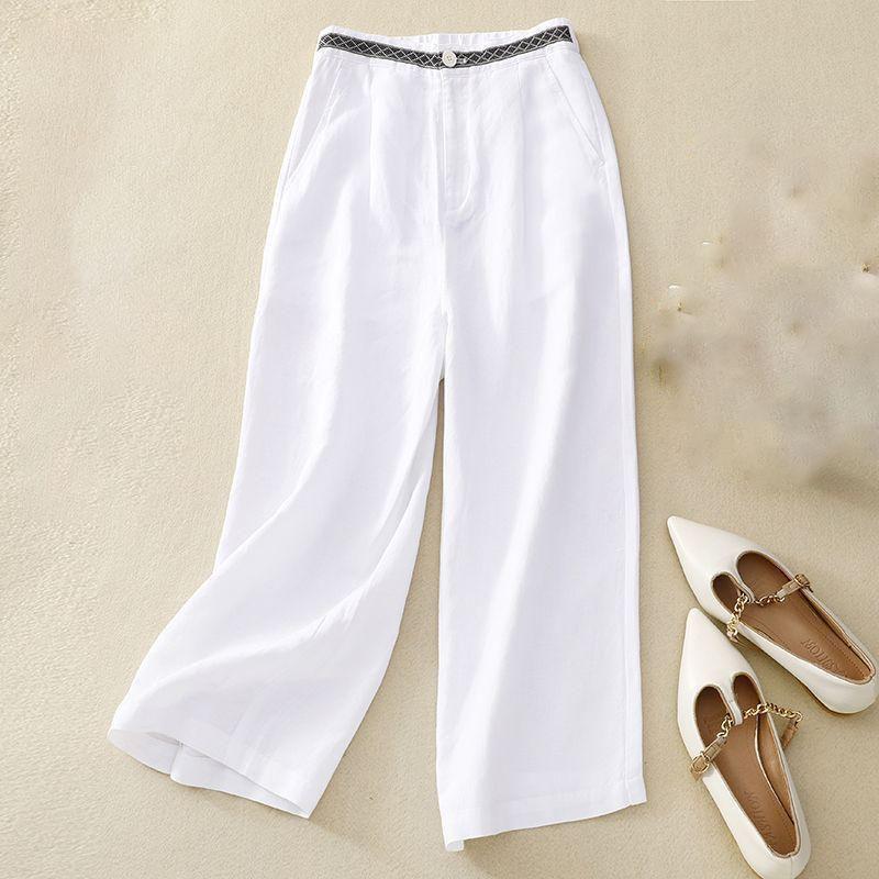 Pantaloni largi din bumbac și in pentru femei de primăvară și vară, pantaloni casual subțiri din in, pantaloni pentru femei, pantaloni scurți largi pentru femei