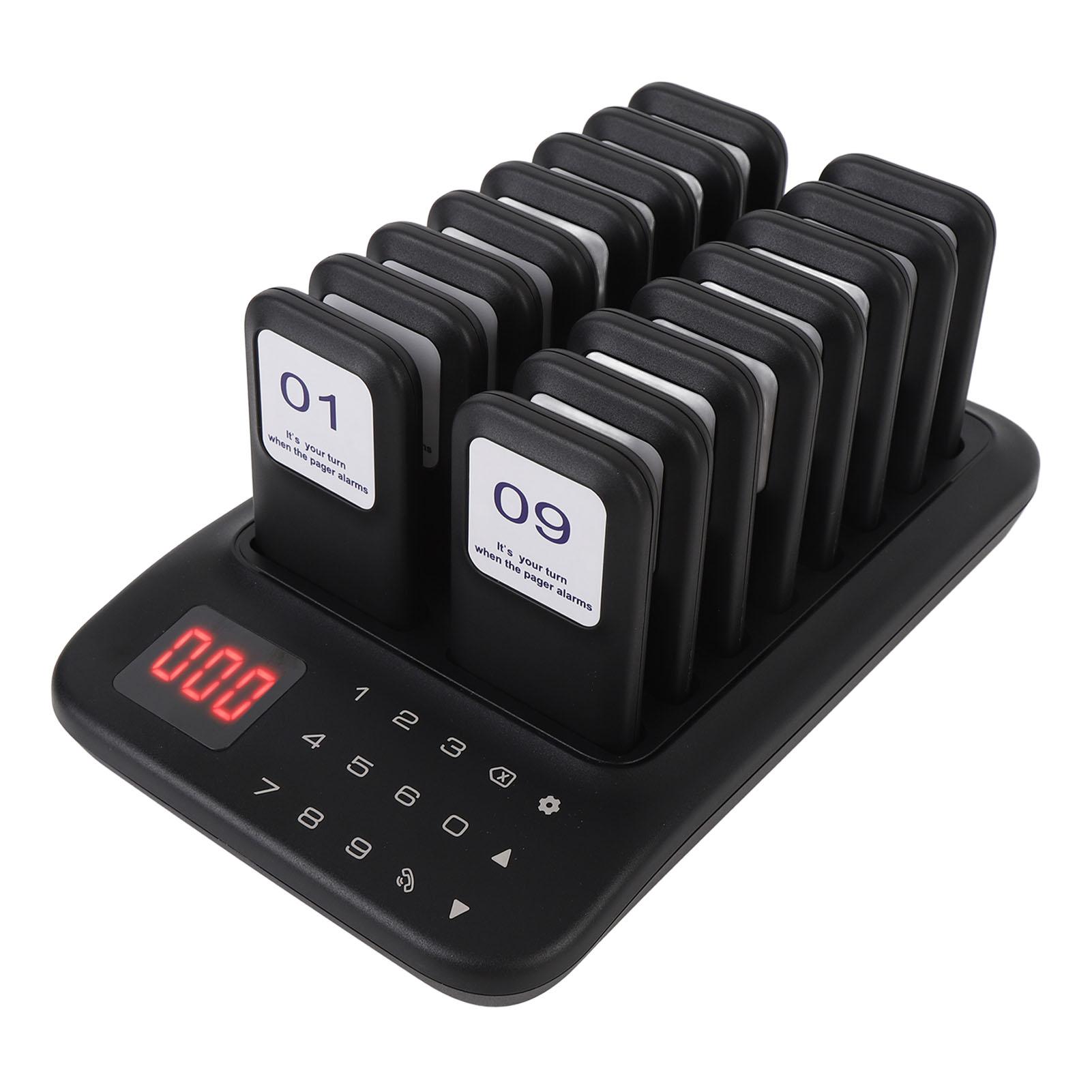 Restaurant Pager System 1 to 16 Vibration Buzzer Flashing Modes 433.92MHz 500m  s Wireless Calling System Food Buzzer  12V 2A