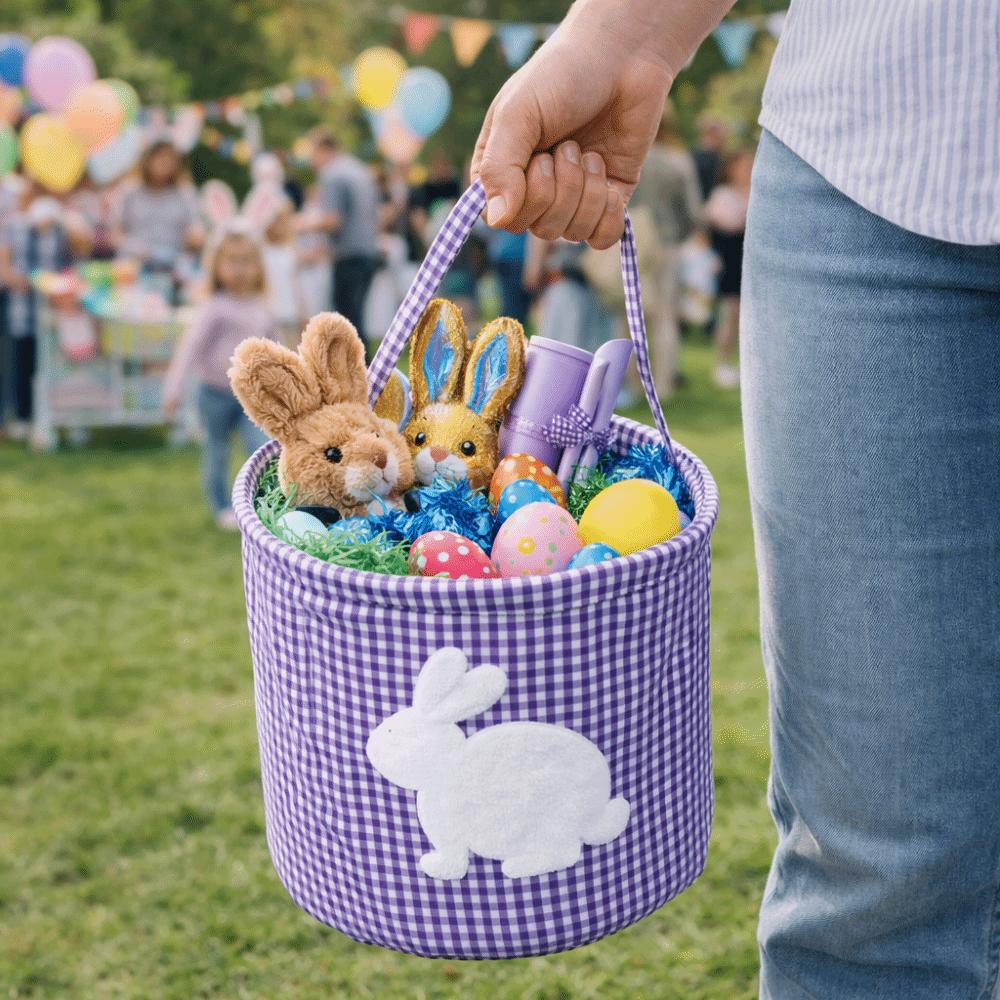 Cloth Easter Rabbit Basket Plaid Easter Egg Hunt Basket Tote Plaid Basket  Household Use