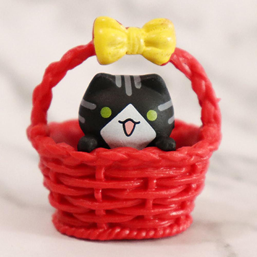 Cute Basket Cat Ornament Miniature Kitten Figurines Statue for Kids Children Baby Birthday Gift Room Garden Car Home Decoration
