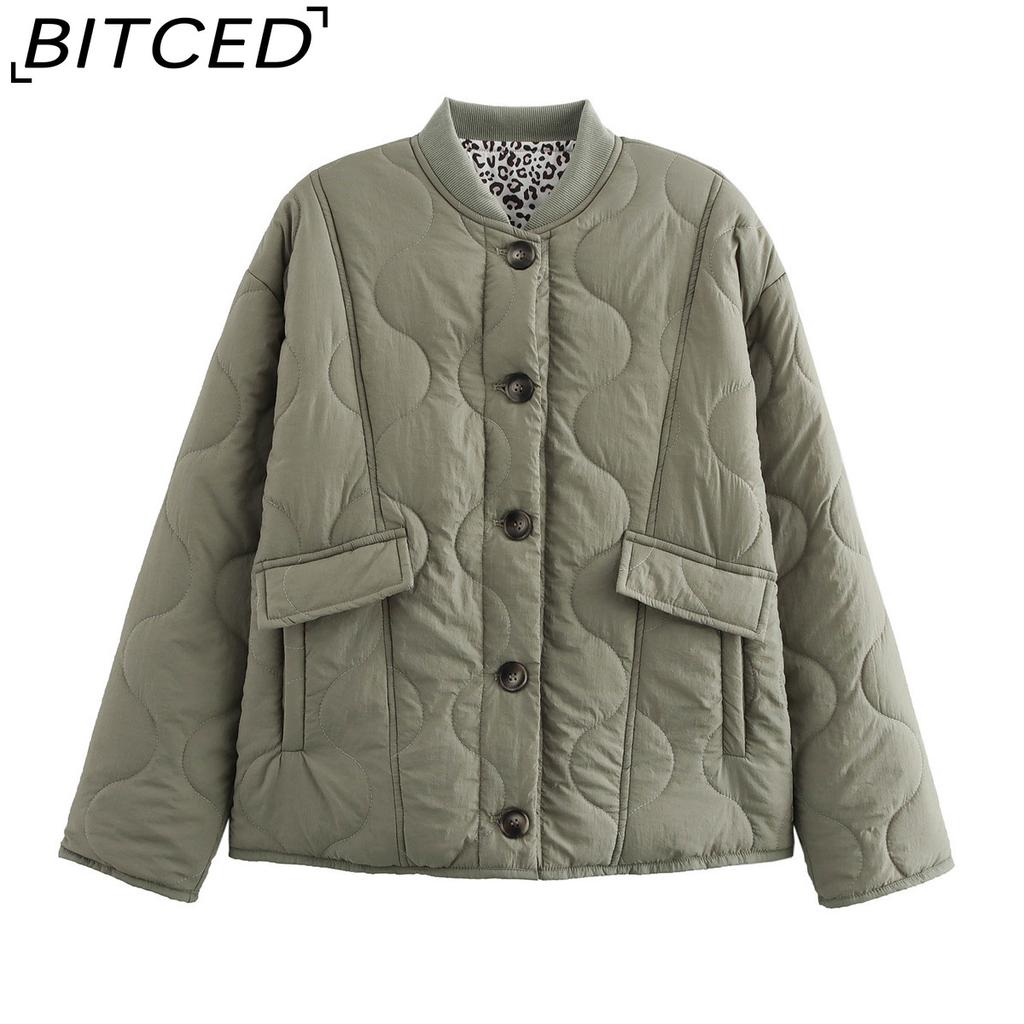 BITCED Women's Autumn/Winter Fashion Casual Plus Size Oversized Stand Collar Leopard Print Cotton Coat Jacket