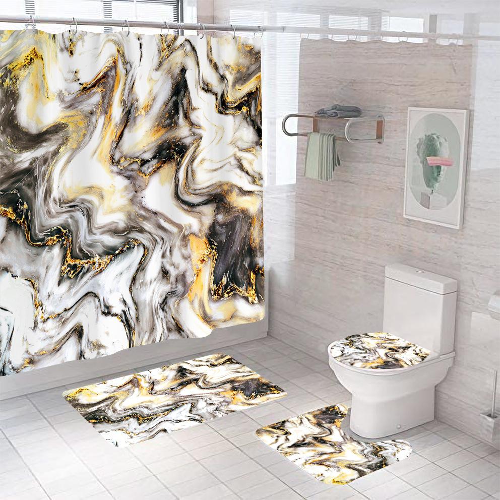 Bathroom Shower Curtain Four-piece Digital Printing Marble Waterproof Shower Curtain Toilet Partition Curtain Bath Mat