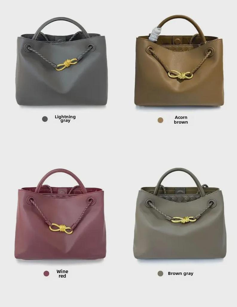 Höst/Vinter 2024 Damväska i Platt Läder för Axel med Metallknutspänne - Crossbody-handväska med Stor Kapacitet