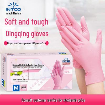Disposable Pink Nitrile Gloves - Food Grade, Protective for Kitchen, Cleaning, and Housework