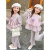 Girls Fashion Two-Piece Set - Spring-Autumn New Style | Tulle Top with Trendy Heart Decorations & Solid Color Sweet Pants for Girls