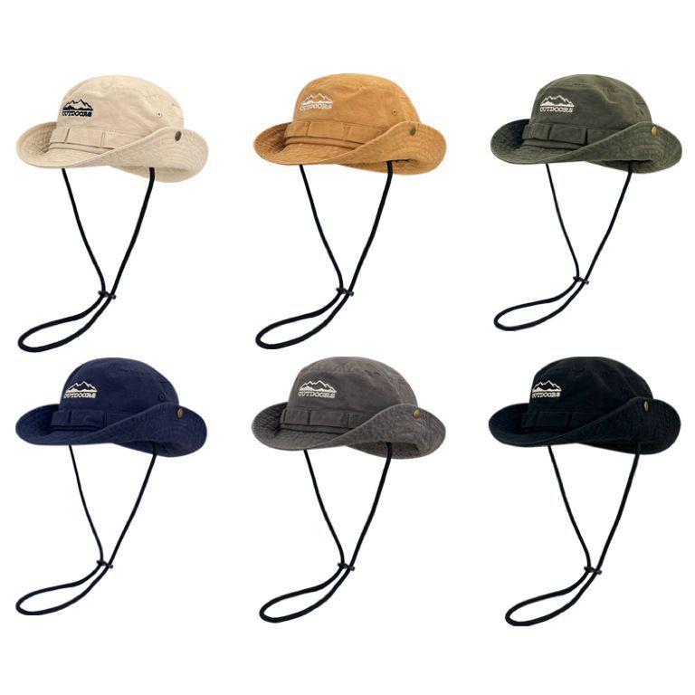 Retro Outdoor Kordelzug Kletterhut Herren und Damen Frühling und Sommer Sonnenschutz Visier Lässig Vielseitig Western Fischerhut