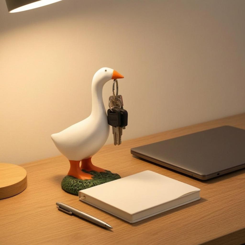 Duck Figurine with Key Hanger Playful Quirky for Shelf
