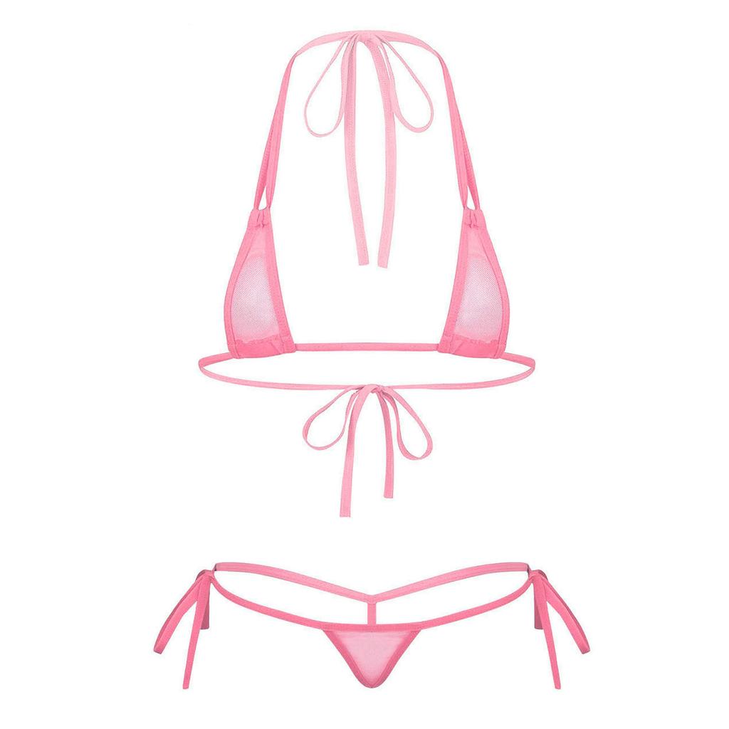 Damen Durchsichtiges Netz Träger Micro-Bikini-Set Dreieck Badeanzug Badehose Strand Pool Sonnenbaden
