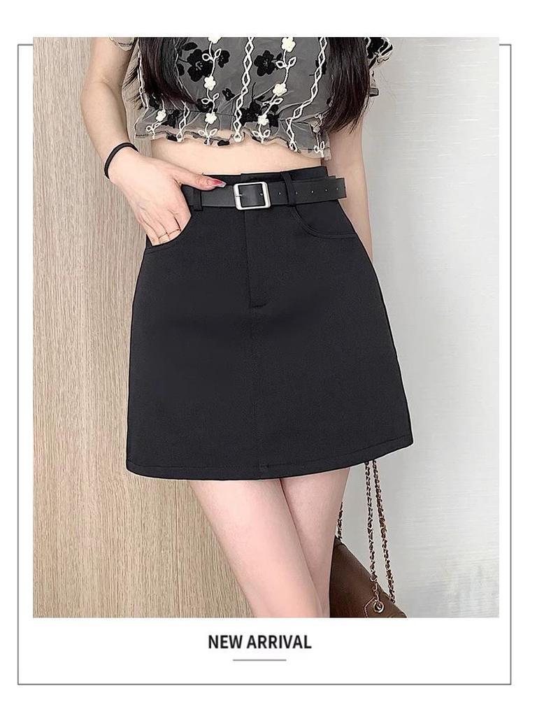 Women's Summer 2024 High Waist Gray Midi A-line Bodycon Skirt