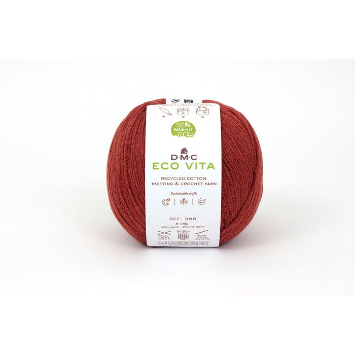 Fil Coton Recyclé Eco Vita 3mm 100g Tricot et Crochet Col. 005 rouge