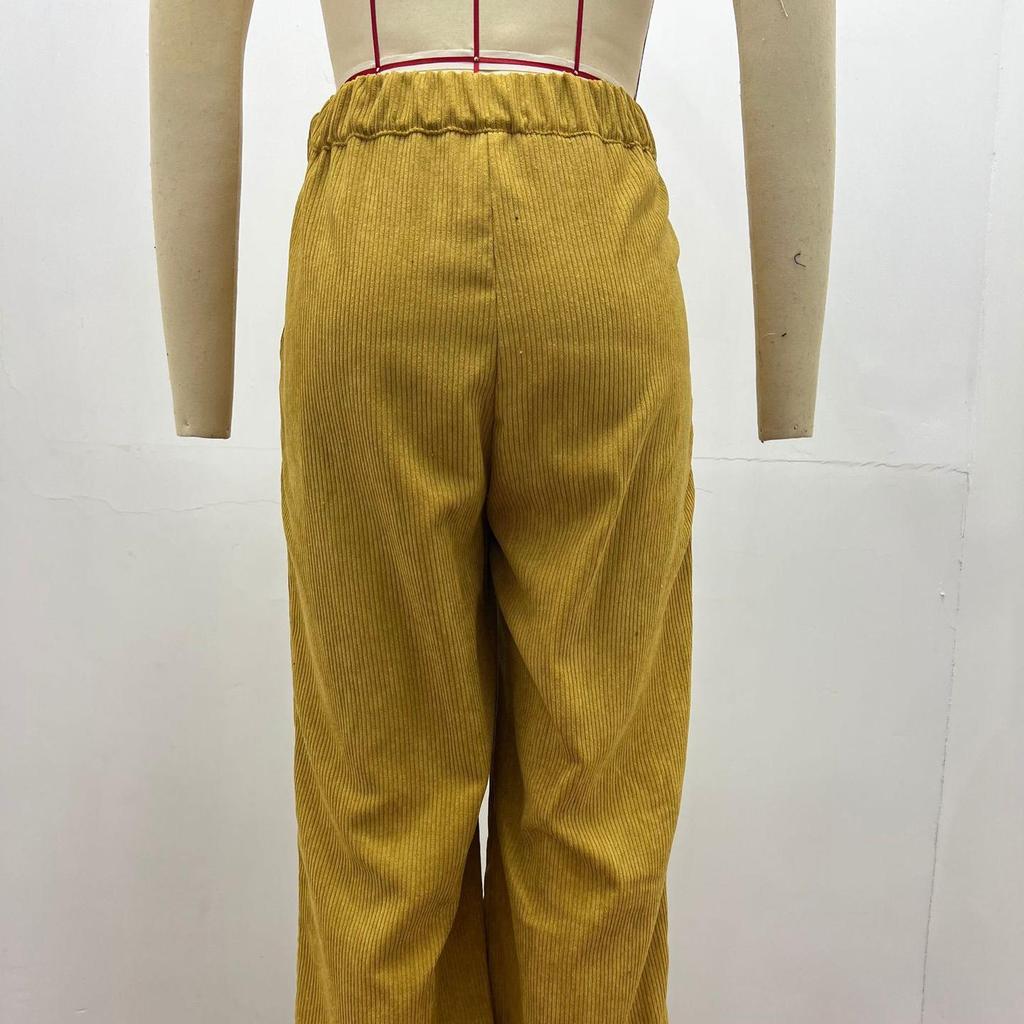Spring 2026 New Women's High-waisted Casual Pants Solid Color Corduroy Loose Straight Trousers Women