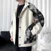 ROMON Men's Trendy Leopard Print Patchwork Short Jacket