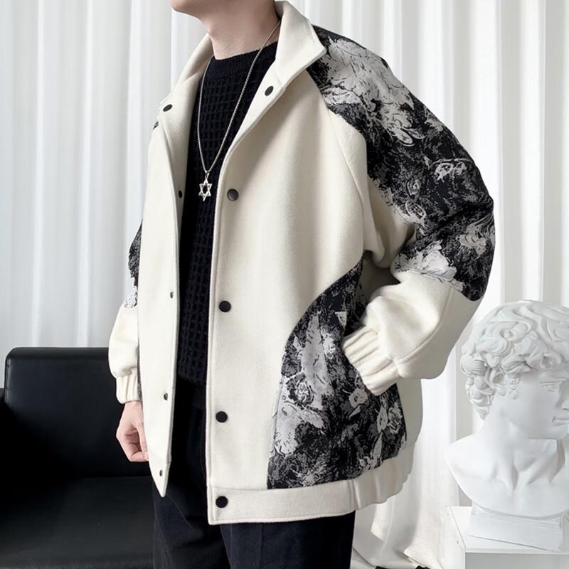 ROMON Men's Trendy Leopard Print Patchwork Short Jacket