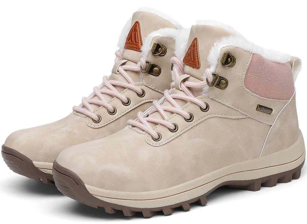 Mishansha and Winter Snow Boa Thick for and Size Beige Men's Women's Boots, Waterproof, Warm, Lining, Non-Slip, Sole, Lightweight, Hiking, Trekking,