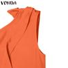 VONDA Damen One-Shoulder Bandage Ärmellos Party Plissee Maxi Kleid