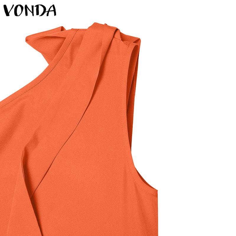 VONDA Damen One-Shoulder Bandage Ärmellos Party Plissee Maxi Kleid
