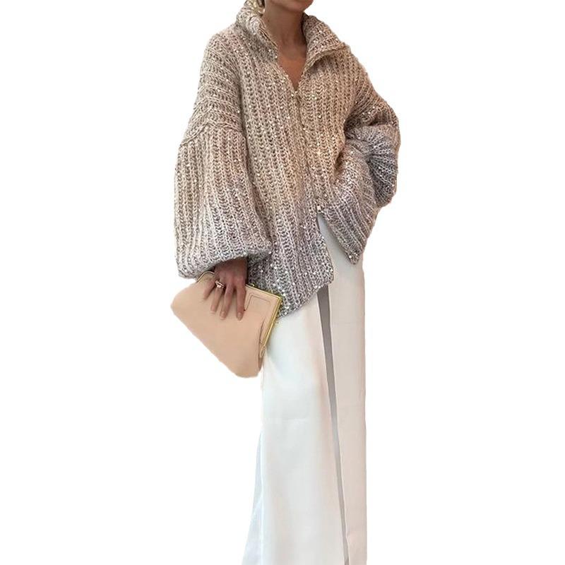 2023 Autumn/Winter High-End Sequined V-Neck Sweater In Elegant Fragrance Style