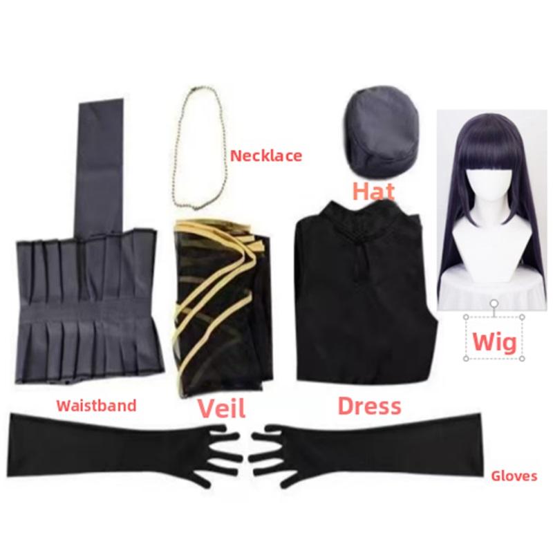 The Last Hyūga Hinata Black Wedding Dress Cosplay Anime Clothing Halloween Costumes For Women Gothic Black Dresses ACGN Party