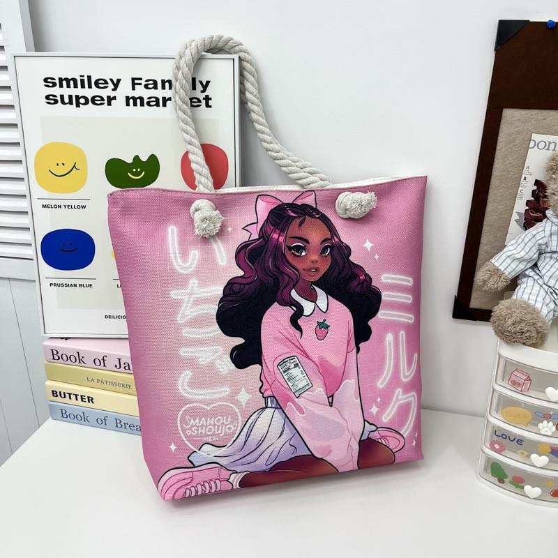 Cotton Canvas Tote Bag Female Large Capacity With Drawstring Closure For Travel And Shopping