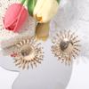 Beach Vacation Style Light Luxury Fashion Alloy Exaggerated Sunflower Pendant Necklace Stud Earrings, Bohemian Style