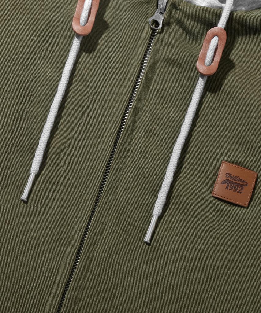 Trillion 2Way Vintage Washed Cotton Zip-Up Hoodie_Khaki