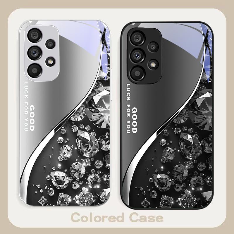 Barevný diamantový gradient pro Samsung Galaxy S23 U Ltra 24 Plus S20 21 FE S25 Ultra A70 A72 73 51 52 53 Tvrzené sklo Obal na telefon